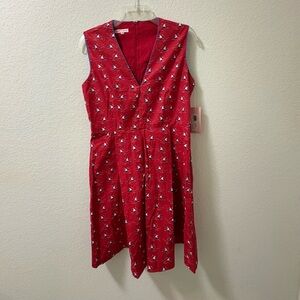 Kayce Hughes Red Vneck Sailboat Print Sleeveless Fit & Flare Dress. Size 10 NWT
